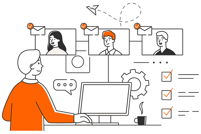 Email Automation Services workflow showing customer journey and automated email sequences