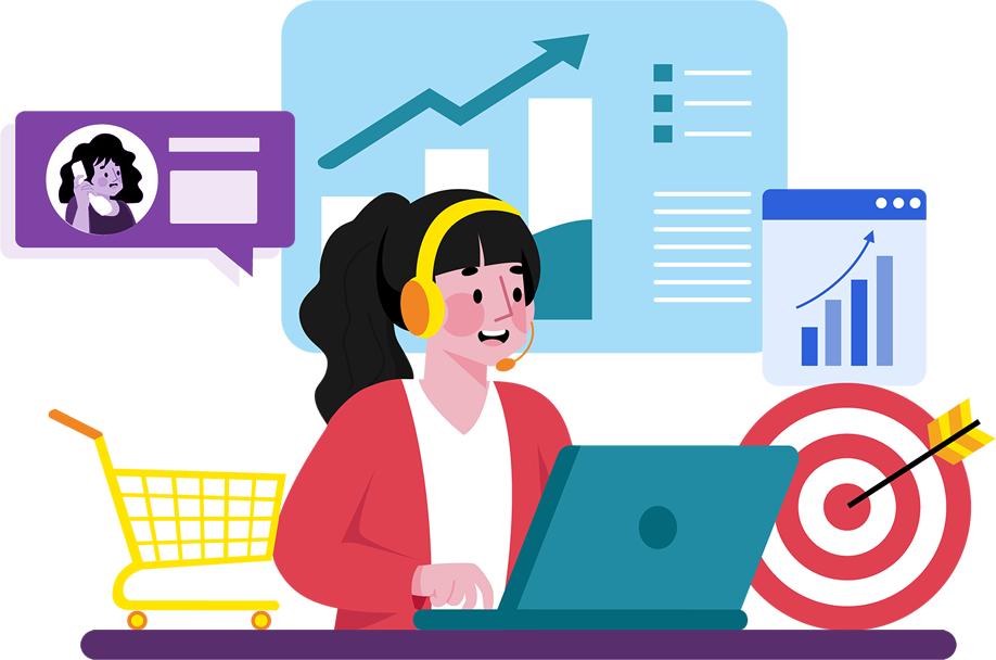 Telesales services team making sales calls with CRM software